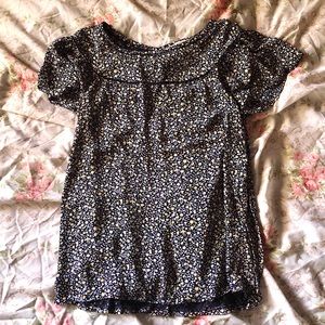 Loft Navy Blue Cute Little Dainty Ruffle Floral Top